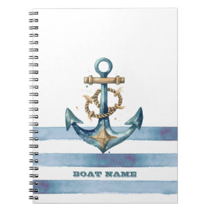 Carnet Aquarelle Ancres Naïves Rayures Bleu Clair