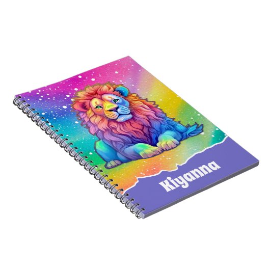 Carnet Aquarelle arc-en-ciel Lion avec Parties scintillan (Côté Droit)