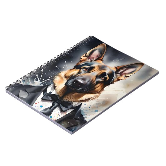 Carnet Aquarelle Art berger allemand Tuxedo Cravate noire (Côté gauche)