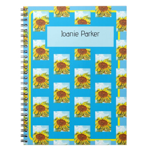 Carnet Aquarelle Art Motif de tournesol or, Brown, Bleu (Devant)