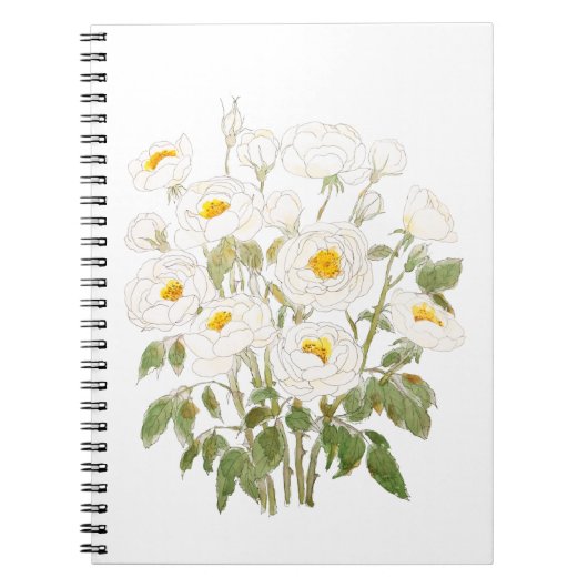 Carnet aquarelle blanche bouquet de rose et encre (Devant)