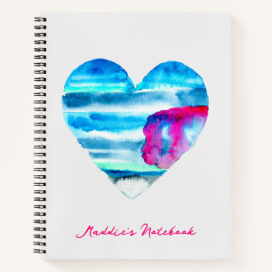 Carnet Aquarelle bleu coeur mignon
