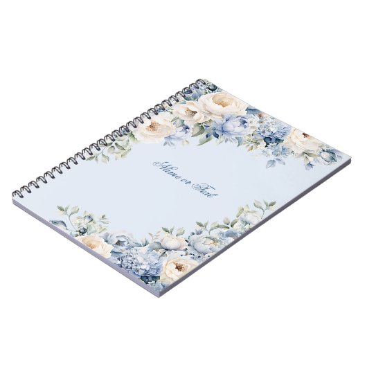 Carnet Aquarelle bleu Dusty Fleurs d'ivoire Feuille Rusti (Côté gauche)