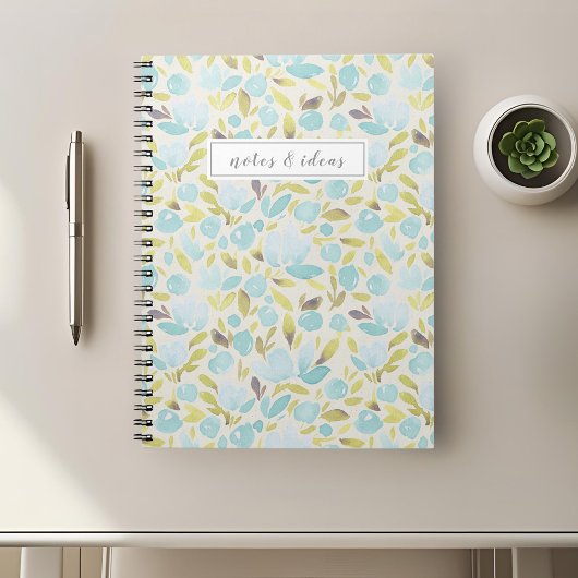 Carnet Aquarelle bleu floral