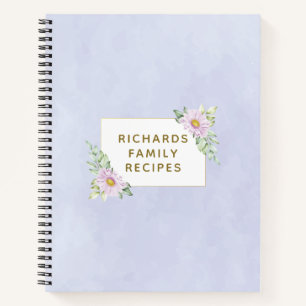 Carnet Aquarelle bleu Floral Frame Family Recette