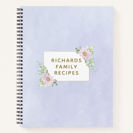 Carnet Aquarelle bleu Floral Frame Family Recette (Devant)