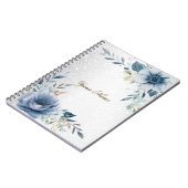 Carnet Aquarelle bleu foncé Fleurs Argent Élégant (Côté gauche)