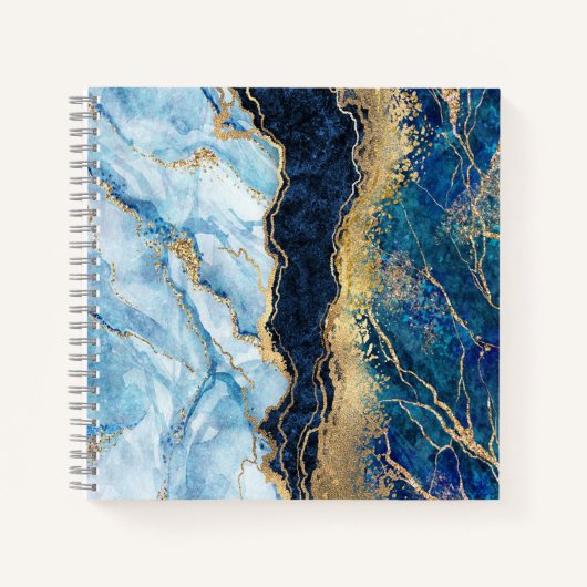 Carnet Aquarelle Bleu Marbre Or      (Devant)
