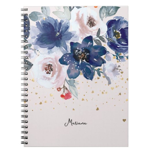 Carnet Aquarelle bleu rose doux Fleur Son personnel (Devant)
