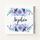 Carnet Aquarelle bleu violet couronne florale Texte perso (Dos)