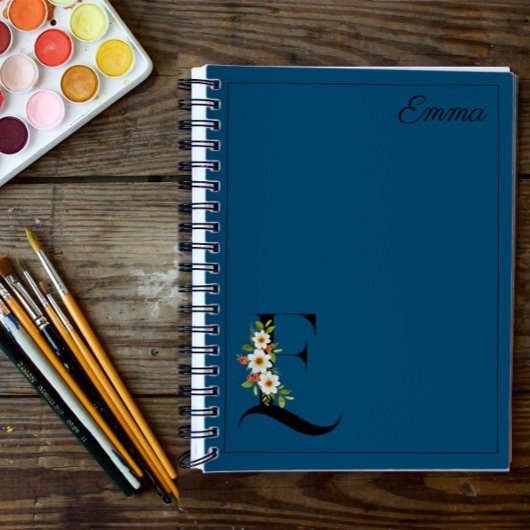 Carnet Aquarelle bleue de marguerite hibiscus initial