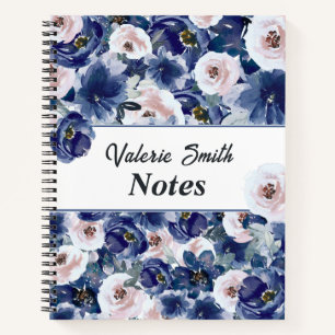 Carnet Aquarelle bleue et rose Floral d'hiver