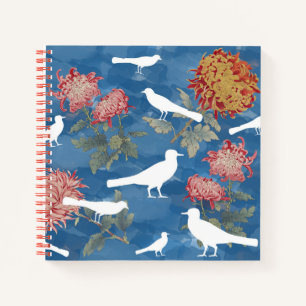 Carnet Aquarelle bleue Fleurs Vintages et oiseaux