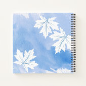 Carnet Aquarelle bleue moderne et feuilles d'érable blanc (Dos)