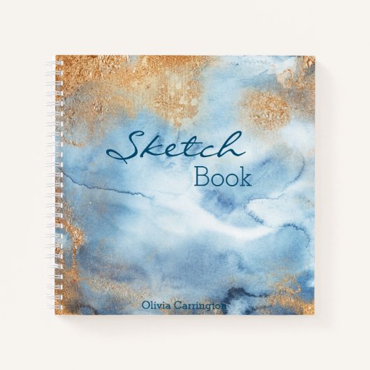 Carnet Aquarelle bleue Nom Abstrait Esquisse de script (Devant)