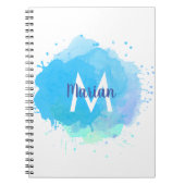 Carnet Aquarelle bleue Nom du monogramme Abstrait (Devant)