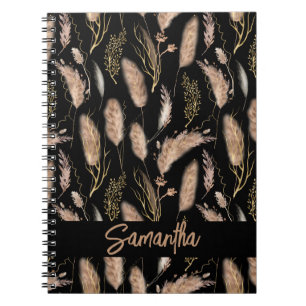Carnet Aquarelle Boho Chic Pampas Grass Motif Noir