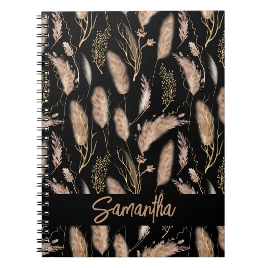 Carnet Aquarelle Boho Chic Pampas Grass Motif Noir (Devant)
