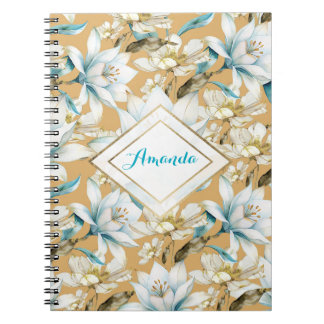 Carnet Aquarelle botanique bleu blanc lily floral