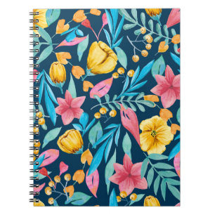 Carnet Aquarelle botanique : fleurs, ornement feuille.