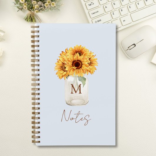 Carnet Aquarelle Bouquet de tournesol rustique dans Mason