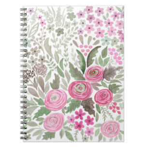 Carnet Aquarelle brillant dessiné main chomille fleurs fl