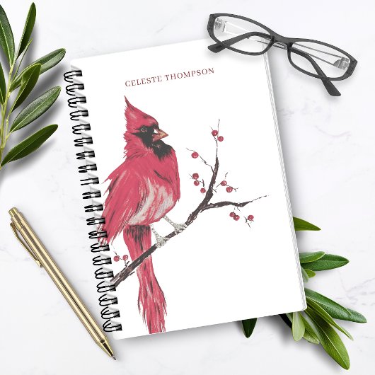 Carnet Aquarelle Cardinal rouge Personnaliser