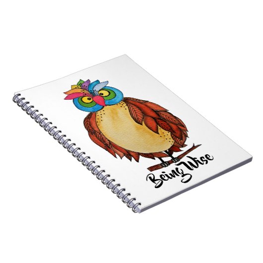 Carnet Aquarelle Chouette magique avec plumes arc-en-ciel (Côté Droit)