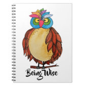 Carnet Aquarelle Chouette magique avec plumes arc-en-ciel (Devant)