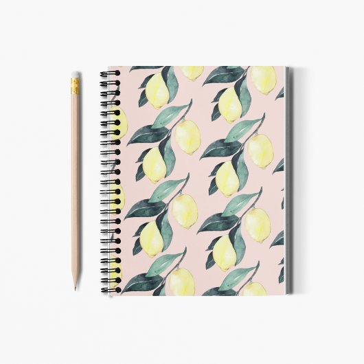 Carnet Aquarelle Citrons et Feuilles Motif jaune sans cou