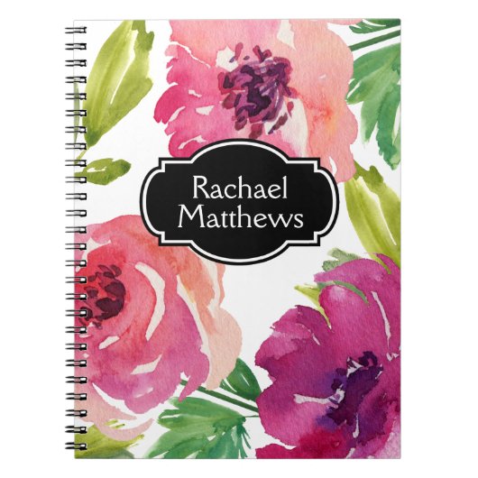 Carnet Aquarelle colorée Floral Custom (Devant)