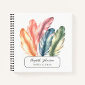 Carnet Aquarelle colorée Plumes Noir Nom du script (Devant)