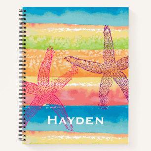 Carnet Aquarelle colorée rayures Starfish Personnalisé