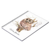 Carnet Aquarelle Cute Saw Whet Owl Bird Nom personnalisé (Côté gauche)