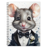 Carnet Aquarelle Cute Souris Tuxedo Black Bow Cravate Fle (Devant)