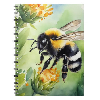 Carnet Aquarelle d'abeille à miel mignonne atterrissant s