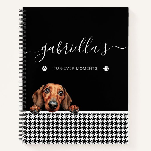Carnet Aquarelle Dachshund noir blanc Nom personnalisé (Devant)