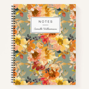 Carnet Aquarelle d'automne motif floral personnalisé 