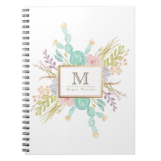 Carnet Aquarelle de bouquet Succulente | Initiale (Devant)