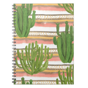 Carnet Aquarelle de cactus, arrière - plan rayé, couche t