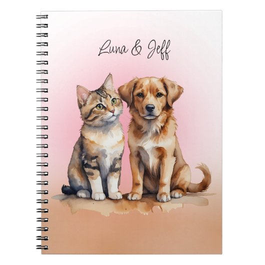 Carnet Aquarelle de chat et chien mignonne (Devant)