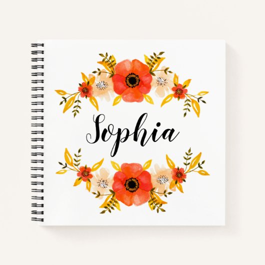 Carnet Aquarelle de fille Coral Floral Wreath Texte perso (Devant)