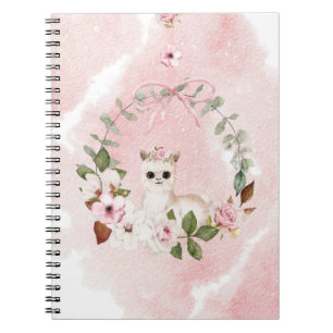 Carnet Aquarelle de fille rose mignonne Floral Llama Anim