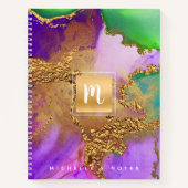 Carnet Aquarelle de marbre or violet aqua vert monogramme (Devant)