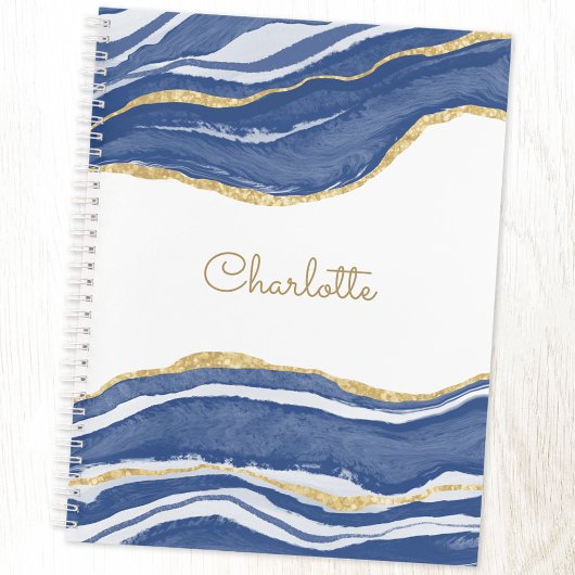 Carnet Aquarelle de Parties scintillant d'or Agate bleu p