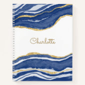 Carnet Aquarelle de Parties scintillant d'or Agate bleu p (Devant)