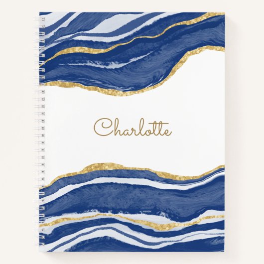 Carnet Aquarelle de Parties scintillant d'or Agate bleu p (Devant)
