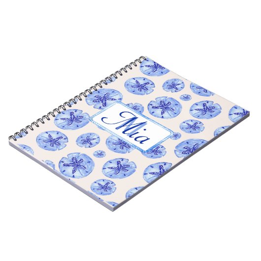 Carnet Aquarelle de sable bleu dollar-nom monogramme pers (Côté gauche)
