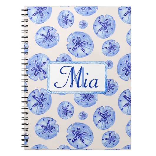 Carnet Aquarelle de sable bleu dollar-nom monogramme pers (Devant)