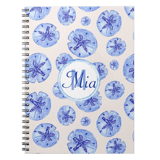 Carnet Aquarelle de sable bleu dollar-nom monogramme pers (Devant)
